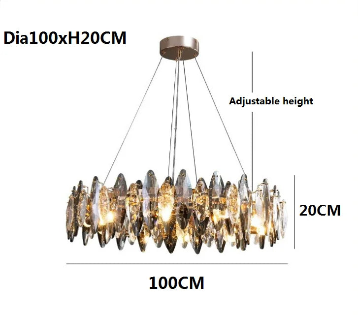 Serenity Crystal Chandelier with premium K9 crystals, semi-flush mount design, modern elegance, and soft ambient lighting for living room, dining area, or entryway. Features sparkling crystal accents and a sleek metal finish.