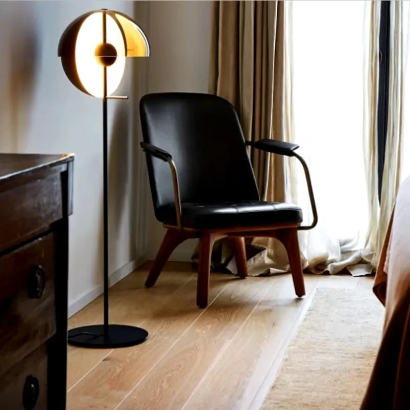 Solis postmodern LED floor lamp with Nordic design, crafted from iron and glass. Warm 3000K illumination, energy-efficient LED chip, perfect for modern bedrooms, living rooms, and home décor.