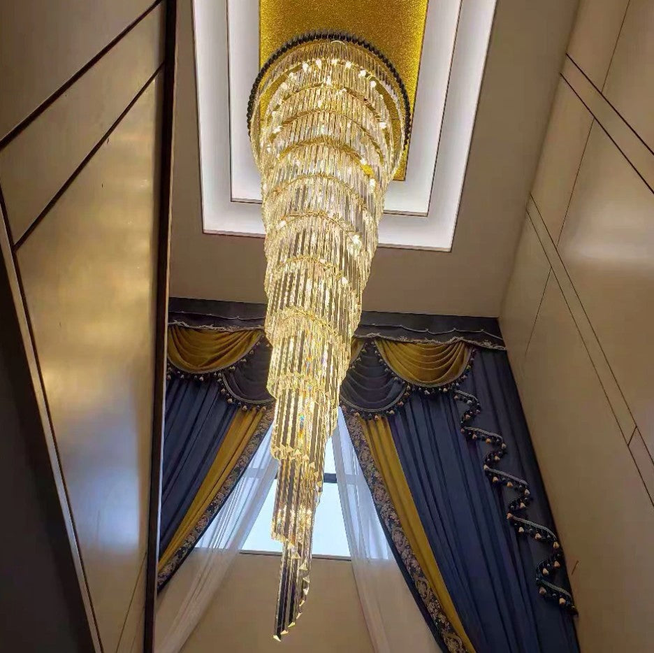 Lights of Scandinavia - Imperial - When only the best is good enough. Grand luxurious crystal chandelier suitable for staircases or grand lobbies. Stainless steel framework combined with high-grade K9 crystals and modern LED light sources. A modern heart encapsulated in a luxurious classic design. Imperial won't leave anyone indifferent. Luxury modern crystal chandelier for staircase Long loft black cristal light fixture villa lobby living room decor hang lighting